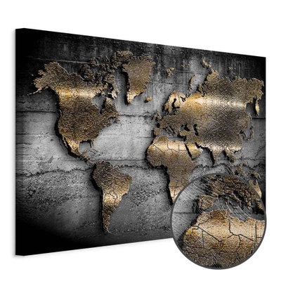 Schuin productaanzicht van Jewels of the world wide. Het motief loopt door over de randen van het canvas. Een ronde detailopname toont het reliëf van het geloppervlak.