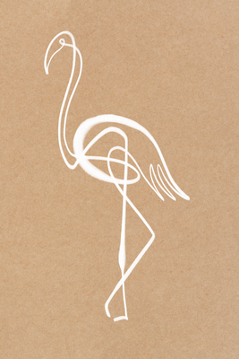 Vooraanzicht van White flamingo. De volledige gedrukte compositie is te zien zonder het schuine productaanzicht of de detailopname van het geloppervlak.