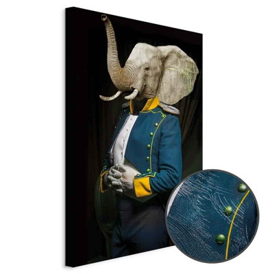 Schuin productaanzicht van Audience. Het motief loopt door over de randen van het canvas. Een ronde detailopname toont het reliëf van het geloppervlak.