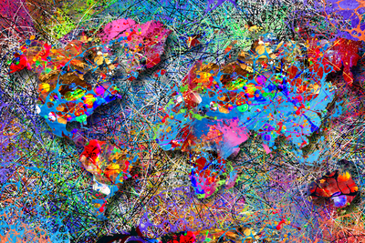 Vooraanzicht van Map jackson pollock. De volledige gedrukte compositie is te zien zonder het schuine productaanzicht of de detailopname van het geloppervlak.