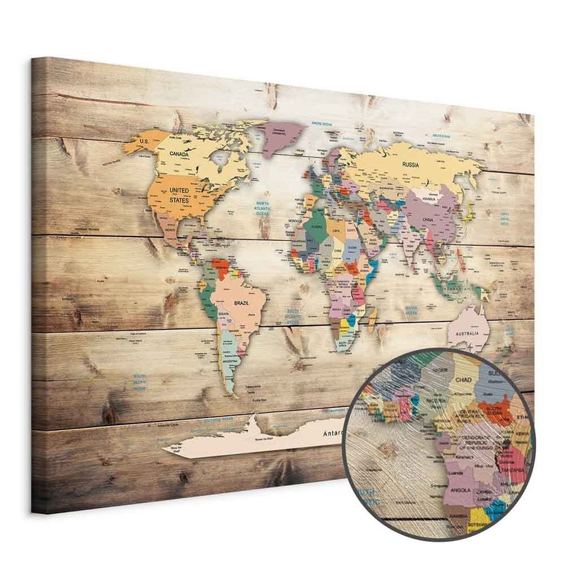 Produktvy av World map colourful. En rund detaljförstoring visar den strukturerade gelytan.