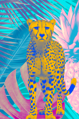 Vooraanzicht van Exotic leopard - colorful. De volledige gedrukte compositie is te zien zonder het schuine productaanzicht of de detailopname van het geloppervlak.