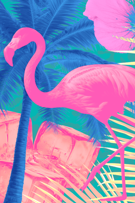 Vooraanzicht van Pink flamingo - abstract. De volledige gedrukte compositie is te zien zonder het schuine productaanzicht of de detailopname van het geloppervlak.