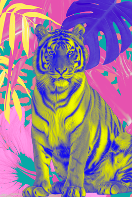Vooraanzicht van Colorful tiger - intense. De volledige gedrukte compositie is te zien zonder het schuine productaanzicht of de detailopname van het geloppervlak.