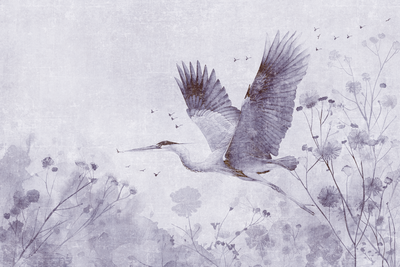 Vooraanzicht van Majestic flight - a crane in. De volledige gedrukte compositie is te zien zonder het schuine productaanzicht of de detailopname van het geloppervlak.