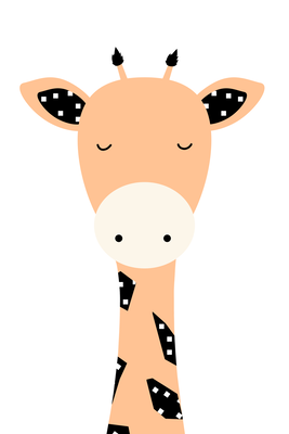 Vooraanzicht van Funny giraffe. De volledige gedrukte compositie is te zien zonder het schuine productaanzicht of de detailopname van het geloppervlak.