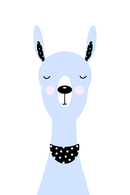Vooraanzicht van Lovely llama. De volledige gedrukte compositie is te zien zonder het schuine productaanzicht of de detailopname van het geloppervlak.