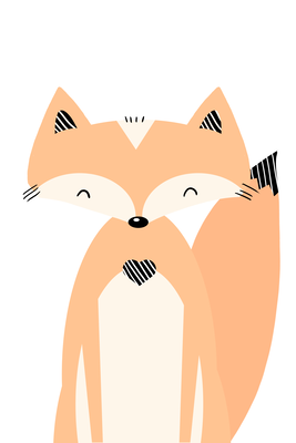 Vooraanzicht van Happy fox. De volledige gedrukte compositie is te zien zonder het schuine productaanzicht of de detailopname van het geloppervlak.