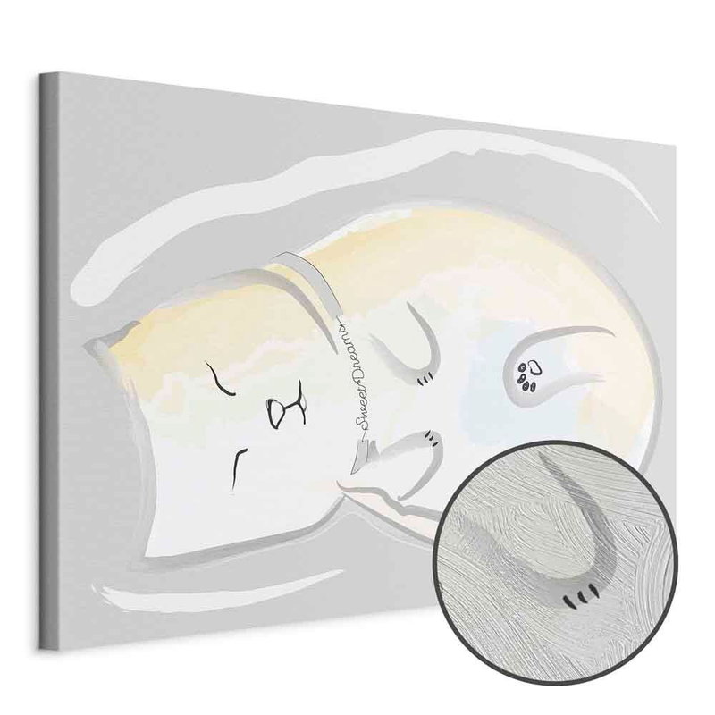 Produktvy av Sleepy kitty. En rund detaljförstoring visar den strukturerade gelytan.