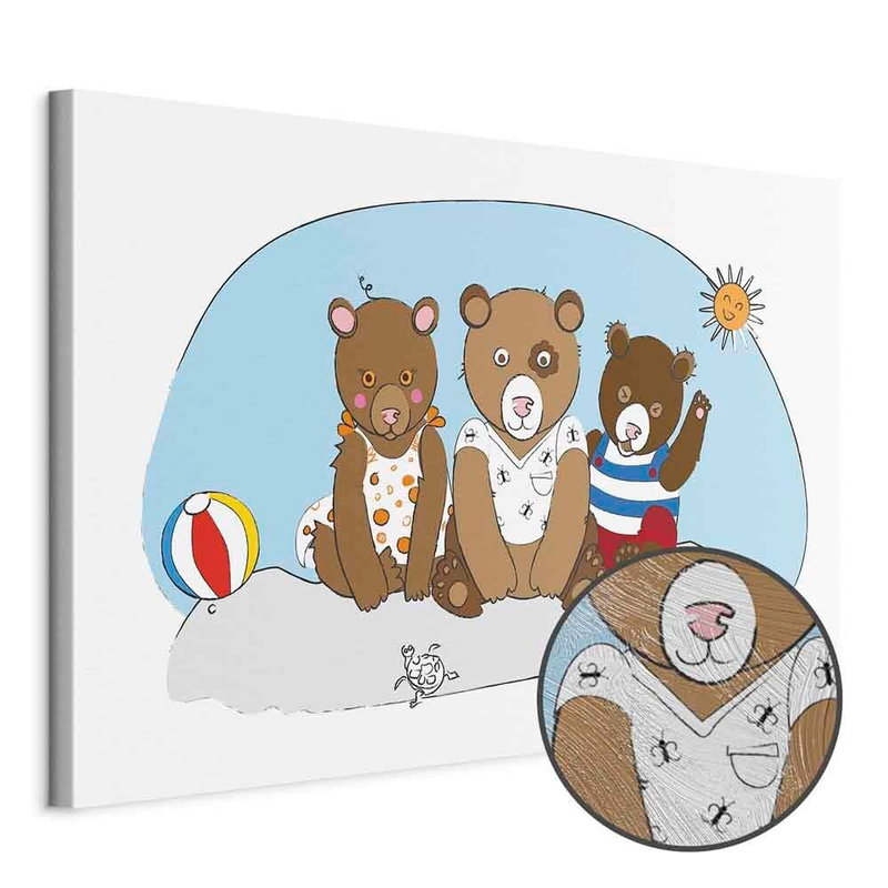 Produktvy av Teddy bears on the beach. En rund detaljförstoring visar den strukturerade gelytan.