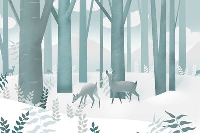Vooraanzicht van Fairy-tale forest - first. De volledige gedrukte compositie is te zien zonder het schuine productaanzicht of de detailopname van het geloppervlak.