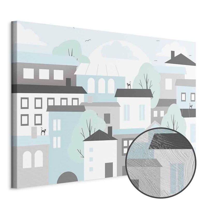 Produktvy av Colorful town wide. En rund detaljförstoring visar den strukturerade gelytan.