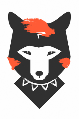 Vooraanzicht van Polite fox. De volledige gedrukte compositie is te zien zonder het schuine productaanzicht of de detailopname van het geloppervlak.