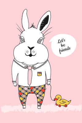 Vooraanzicht van Rabbit& s friend. De volledige gedrukte compositie is te zien zonder het schuine productaanzicht of de detailopname van het geloppervlak.