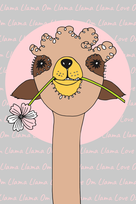 Vooraanzicht van Happy llama. De volledige gedrukte compositie is te zien zonder het schuine productaanzicht of de detailopname van het geloppervlak.