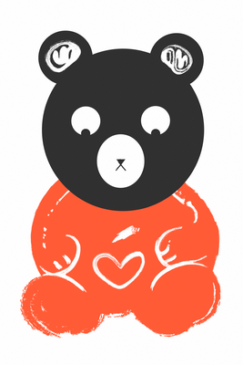 Vooraanzicht van Thoughtful bear. De volledige gedrukte compositie is te zien zonder het schuine productaanzicht of de detailopname van het geloppervlak.