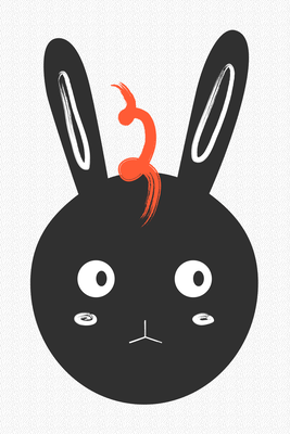 Vooraanzicht van Rabbit sees everything. De volledige gedrukte compositie is te zien zonder het schuine productaanzicht of de detailopname van het geloppervlak.
