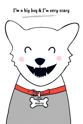 Vooraanzicht van Doggy harry. De volledige gedrukte compositie is te zien zonder het schuine productaanzicht of de detailopname van het geloppervlak.