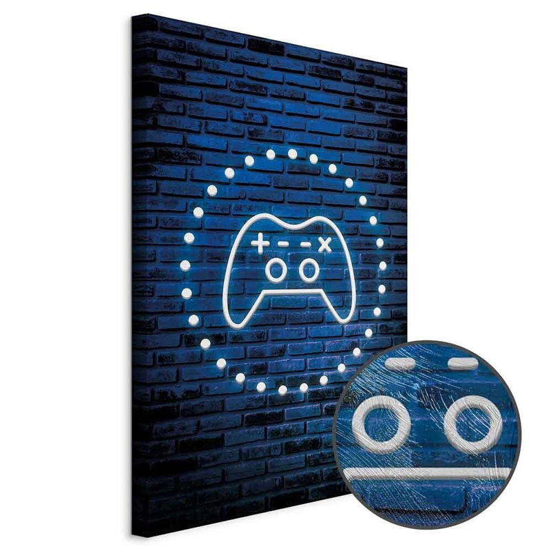Produktvy av Neon gamepad. En rund detaljförstoring visar den strukturerade gelytan.