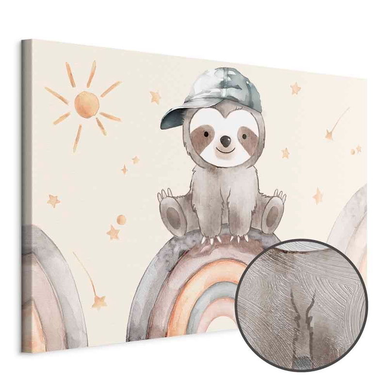 Produktvy av Happy sloth - sloth in. En rund detaljförstoring visar den strukturerade gelytan.