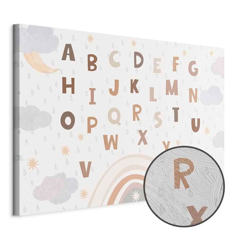 Produktvy av Letters above the rainbow -. En rund detaljförstoring visar den strukturerade gelytan.