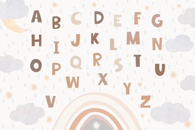 Vooraanzicht van Letters above the rainbow -. De volledige gedrukte compositie is te zien zonder het schuine productaanzicht of de detailopname van het geloppervlak.