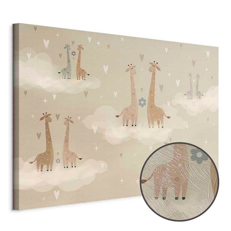 Produktvy av Love - colorful giraffes. En rund detaljförstoring visar den strukturerade gelytan.