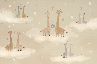 Vooraanzicht van Love - colorful giraffes. De volledige gedrukte compositie is te zien zonder het schuine productaanzicht of de detailopname van het geloppervlak.