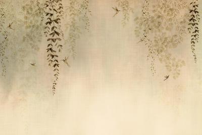 Vooraanzicht van Spring orchard -. De volledige gedrukte compositie is te zien zonder het schuine productaanzicht of de detailopname van het geloppervlak.