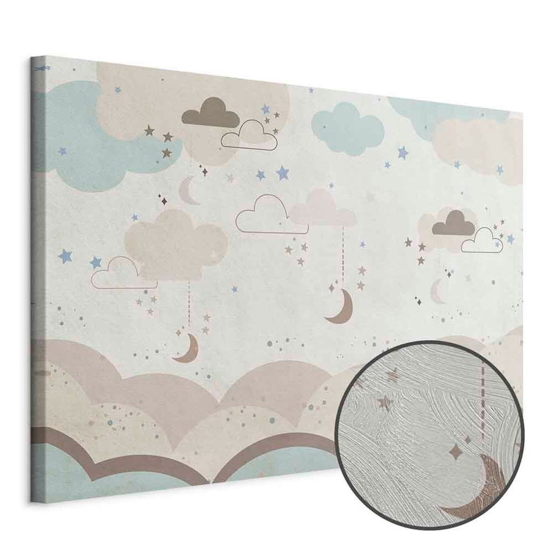 Produktvy av Cloudy night sky - moons in. En rund detaljförstoring visar den strukturerade gelytan.