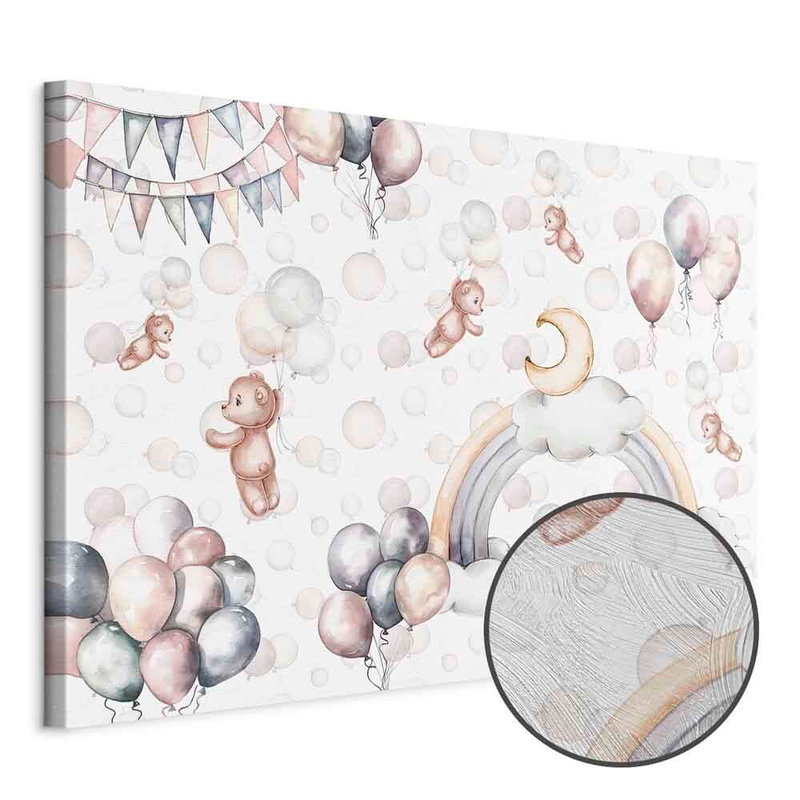 Produktvy av Toy bears with balloons -. En rund detaljförstoring visar den strukturerade gelytan.