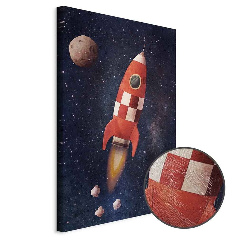 Produktvy av Into the unknown by rocket. En rund detaljförstoring visar den strukturerade gelytan.