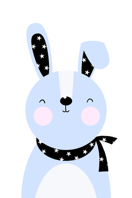 Vooraanzicht van Brave rabbit. De volledige gedrukte compositie is te zien zonder het schuine productaanzicht of de detailopname van het geloppervlak.