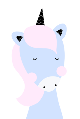 Vooraanzicht van Sweet unicorn. De volledige gedrukte compositie is te zien zonder het schuine productaanzicht of de detailopname van het geloppervlak.
