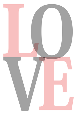 Vooraanzicht van Grey love. De volledige gedrukte compositie is te zien zonder het schuine productaanzicht of de detailopname van het geloppervlak.