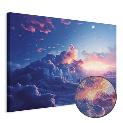 Schuin productaanzicht van Night concert in the. Het motief loopt door over de randen van het canvas. Een ronde detailopname toont het reliëf van het geloppervlak.