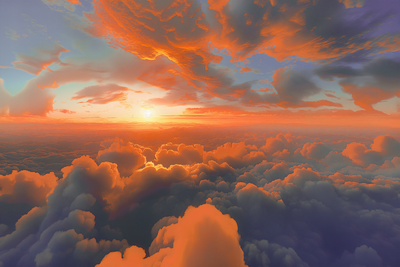 Vooraanzicht van When dawn tickles the clouds. De volledige gedrukte compositie is te zien zonder het schuine productaanzicht of de detailopname van het geloppervlak.