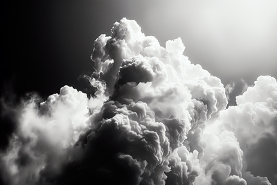 Vooraanzicht van Clouds like from dreams let. De volledige gedrukte compositie is te zien zonder het schuine productaanzicht of de detailopname van het geloppervlak.