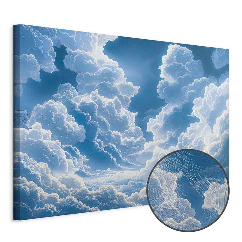 Produktvy av Blue sky breaking through. En rund detaljförstoring visar den strukturerade gelytan.