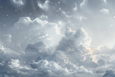Vooraanzicht van Astral calm stars scattered. De volledige gedrukte compositie is te zien zonder het schuine productaanzicht of de detailopname van het geloppervlak.