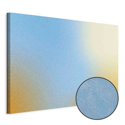 Schuin productaanzicht van Energetic gradient -. Het motief loopt door over de randen van het canvas. Een ronde detailopname toont het reliëf van het geloppervlak.