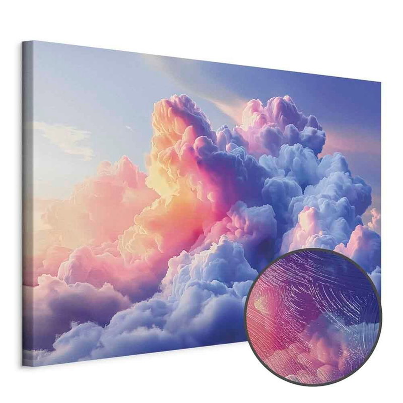 Produktvy av Clouds like painted artistic. En rund detaljförstoring visar den strukturerade gelytan.