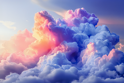 Vooraanzicht van Clouds like painted artistic. De volledige gedrukte compositie is te zien zonder het schuine productaanzicht of de detailopname van het geloppervlak.