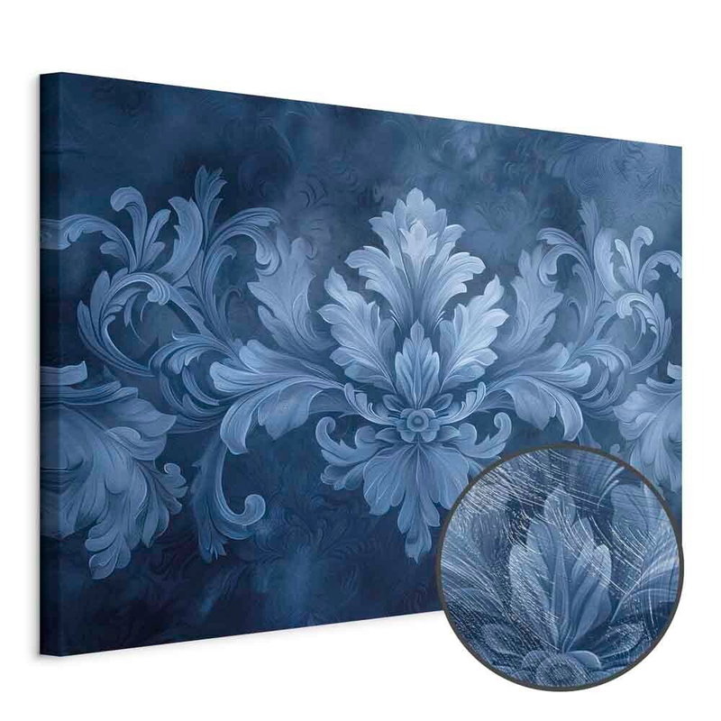 Produktvy av Ornament in blue and cool. En rund detaljförstoring visar den strukturerade gelytan.
