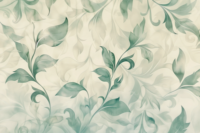 Vooraanzicht van Watercolor botanical motif. De volledige gedrukte compositie is te zien zonder het schuine productaanzicht of de detailopname van het geloppervlak.