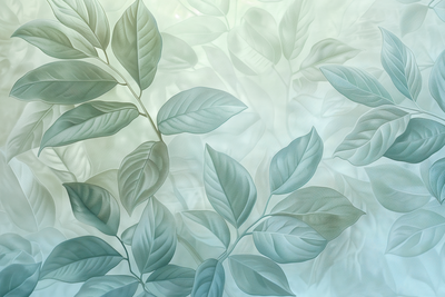 Vooraanzicht van Large leaves in shades of. De volledige gedrukte compositie is te zien zonder het schuine productaanzicht of de detailopname van het geloppervlak.