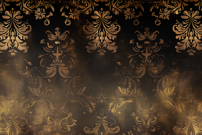 Vooraanzicht van Baroque ornaments in. De volledige gedrukte compositie is te zien zonder het schuine productaanzicht of de detailopname van het geloppervlak.