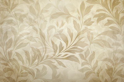 Vooraanzicht van Botanical motif with leaves. De volledige gedrukte compositie is te zien zonder het schuine productaanzicht of de detailopname van het geloppervlak.