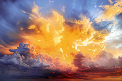 Vooraanzicht van Beautiful sunset - clouds in. De volledige gedrukte compositie is te zien zonder het schuine productaanzicht of de detailopname van het geloppervlak.