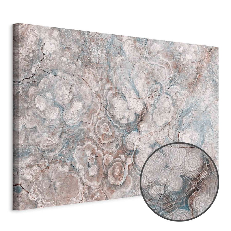 Produktvy av Marble flowers natural stone. En rund detaljförstoring visar den strukturerade gelytan.